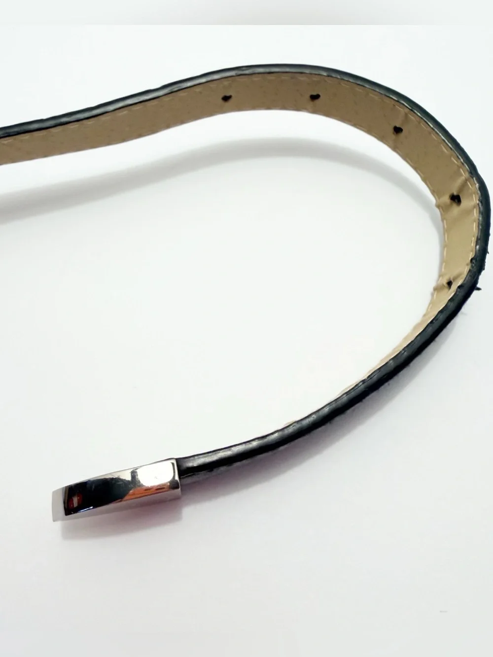 Steve Madden Black Slim Leather Belt with Silver Buckle